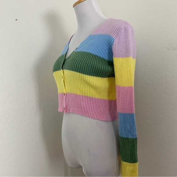 Rough Los Angeles Color Block Stripe Baby Cardigan Sweater Juniors S Ribbed - Picture 5 of 13